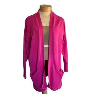 Woman Within Womens Fuchsia Pink Open‎ Front Cardigan Sweater Pockets 14/16 M